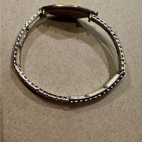 Hammered Metal Cuff / Hinged Bangle Bracelet with Large Amber-Style Stone - Picture 5 of 5